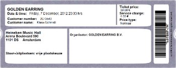 Golden Earring show ticket Amsterdam - Heineken Music Hall December 07, 2012 version 1